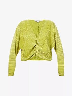 GOOD AMERICAN V-Neck Plisse Long Sleeve Crop Top